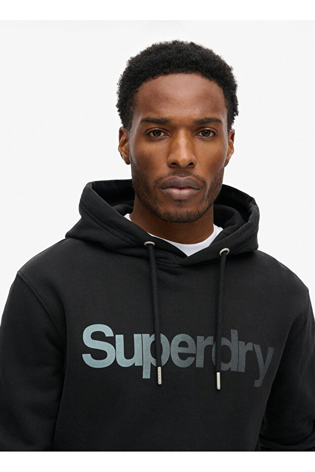 Kapüşon Yaka Siyah Erkek Sweatshırt M2013724A02A_CORE LOGO FADE LOOSE H - 3