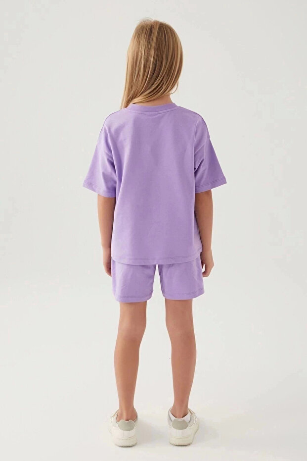 Kız Çocuk Mor Şort Takım - 4