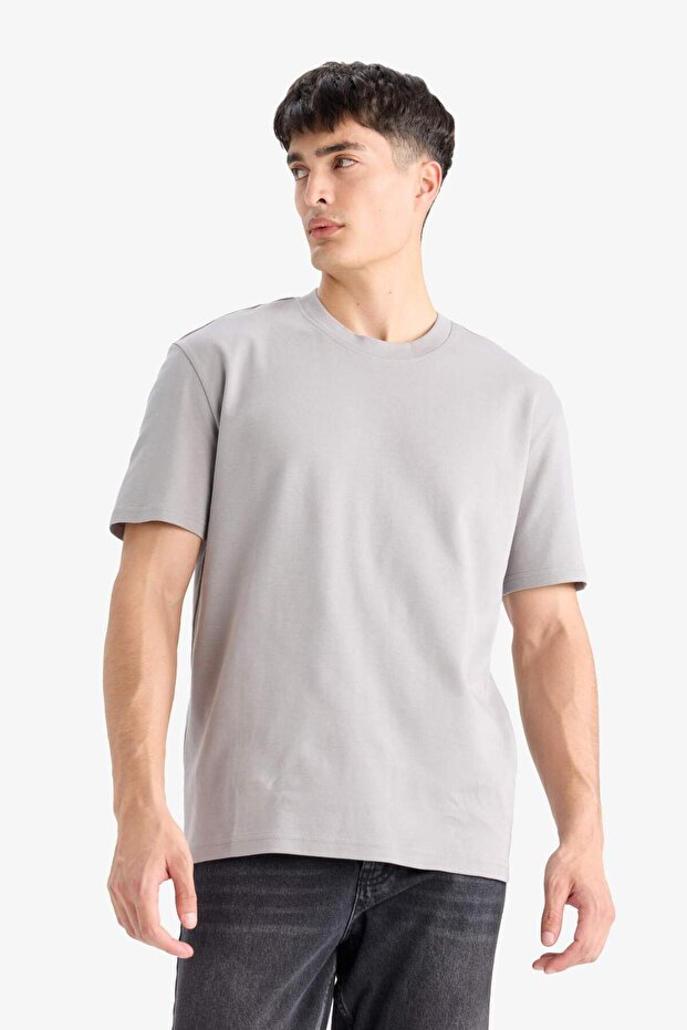 %100 Pamuk Regular Fit Bisiklet Yaka Basic Düz Kısa Kollu Tişört E7961AX25AU - 4