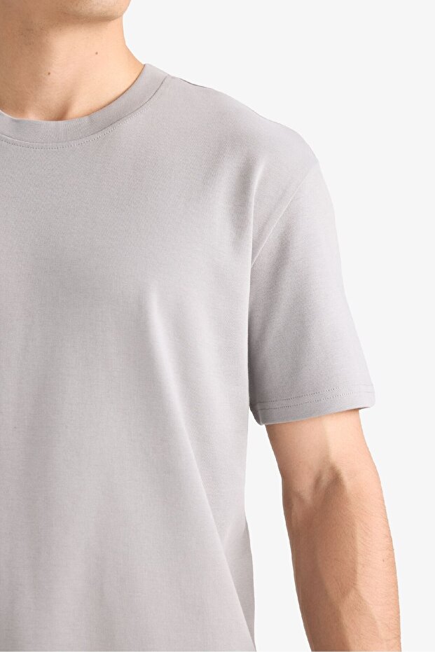 %100 Pamuk Regular Fit Bisiklet Yaka Basic Düz Kısa Kollu Tişört E7961AX25AU - 5