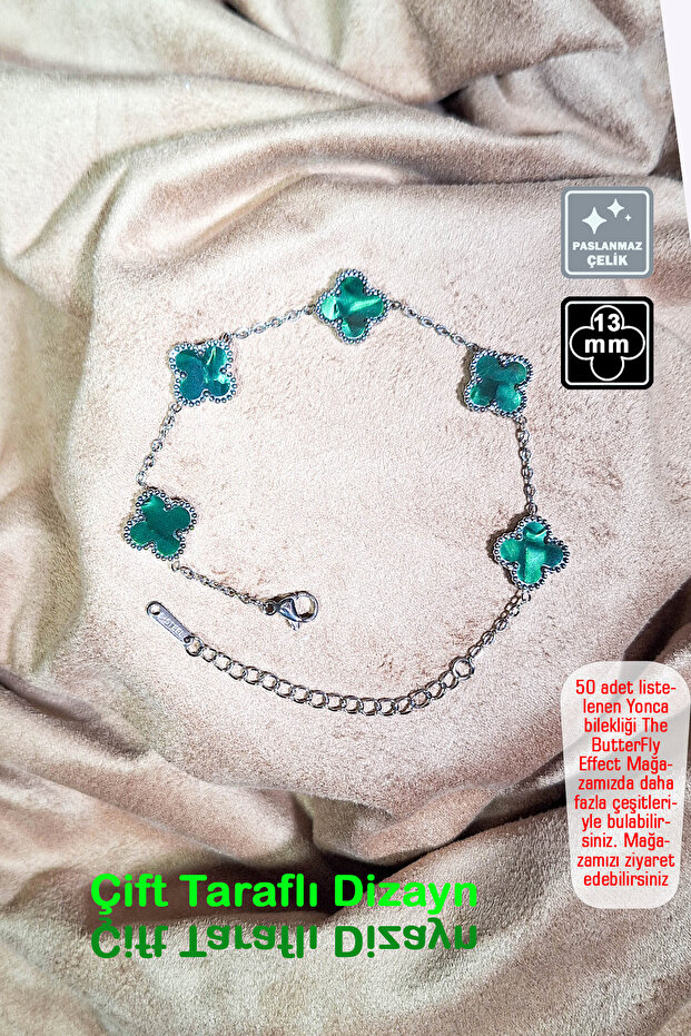 🍀 4 Leaf Clover Steel Bracelet 🎨 Green Silver Pearlescent