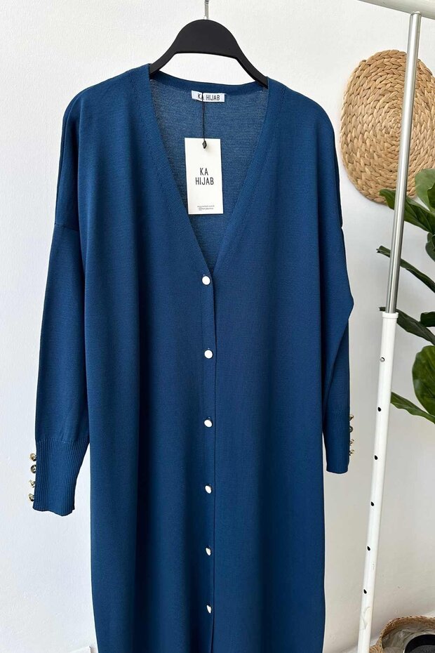 Ζακέτα Maxi Size Buttoned Mercerized - Petrol - 3