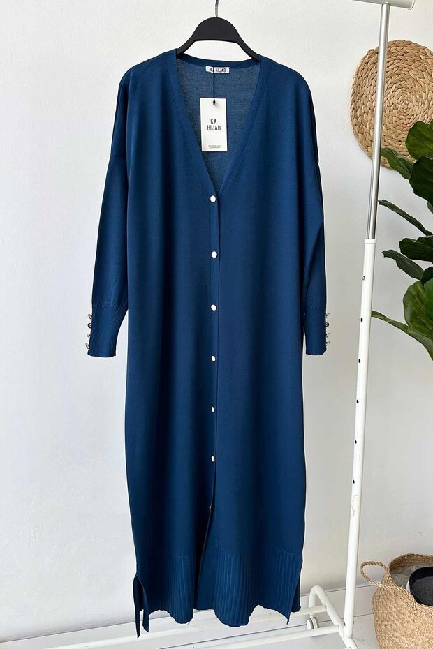 Ζακέτα Maxi Size Buttoned Mercerized - Petrol - 2