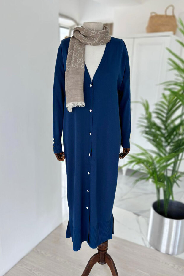 Ζακέτα Maxi Size Buttoned Mercerized - Petrol - 1