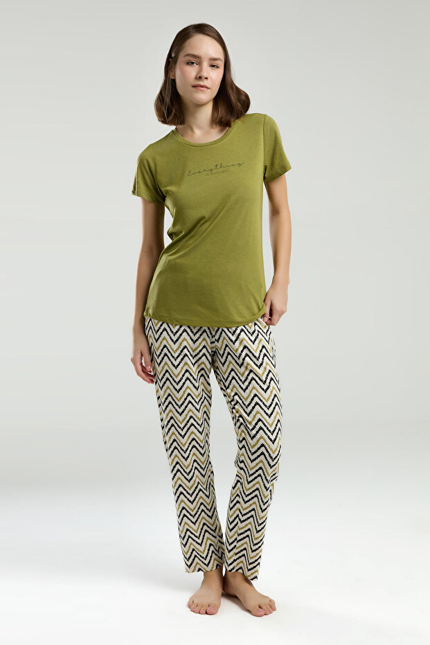 Ženski zeleni pidžama set - 1