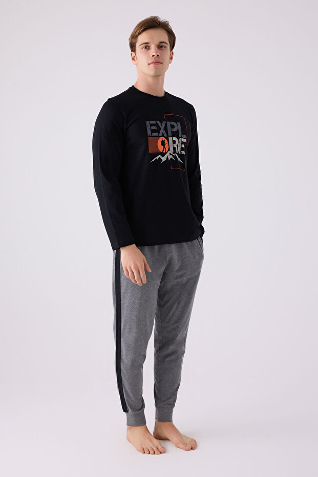 Men's Black Long Sleeve Pajama Set