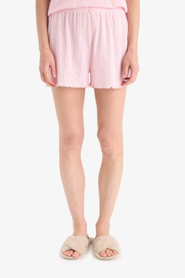 Regular Fit Pijama Takımı Kısa Kollu Üst Esnek Belli Şort-Fall in Love E4335AX25SP - 5