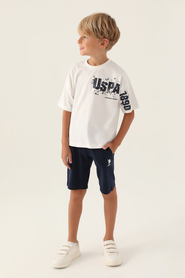 طقم برمودا Brush Pattern من U.S. Polo Assn للأولاد، بنقشة فرشاة، باللون الكريمي