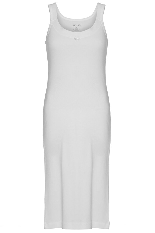 100% Cotton Women's Ribbed White Slip Nightgown 1230