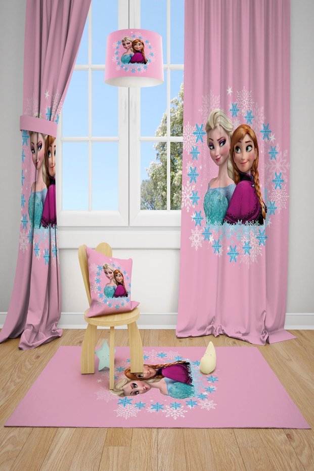 Pink Elsa Anna Pattern Children's and Baby's Room Background Curtain 2 Wings Tla-153
