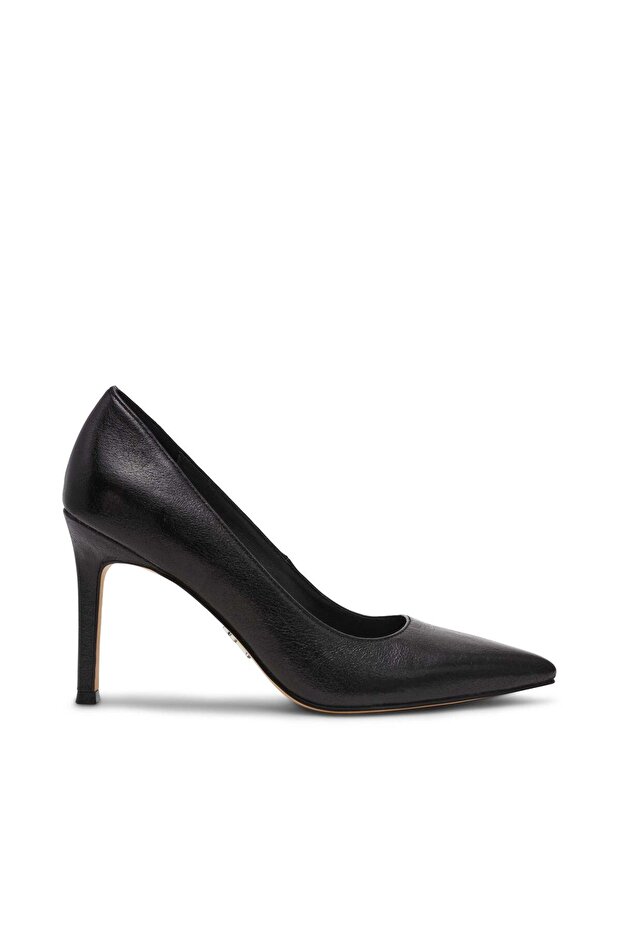 Womens Secured Black Leather Heels