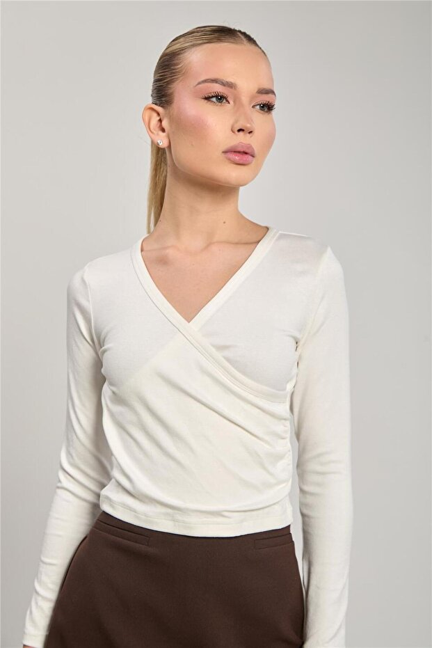 Women's Double Breasted Collar Long Sleeve Body - Ecru