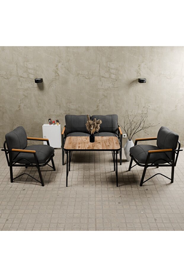 MB GARDEN FURNITURE Simetri Model, Balkon, Bahçe, Cafe, Metal Koltuk Takımı 2 1 1 Masalı
