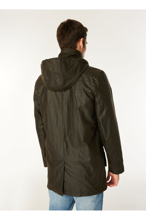 Kapüşonlu Mumlu Pamuk Kahve Erkek Mont J4WM-MNT7277 - 5