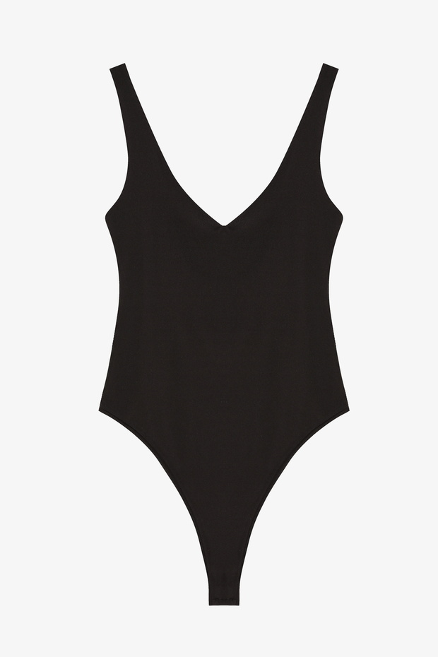 V Yaka Basic Bodysuit Siyah - 2