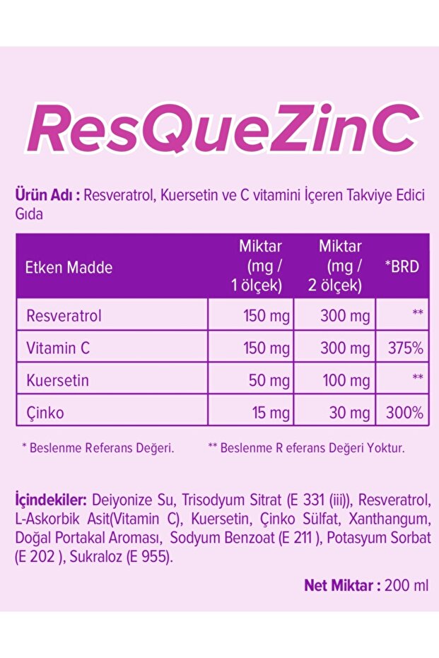 RESVERATROL-QUERCETİN-C VİTAMİNİ VE ÇİNKO İÇEREN 200 ML ŞURUP - 2