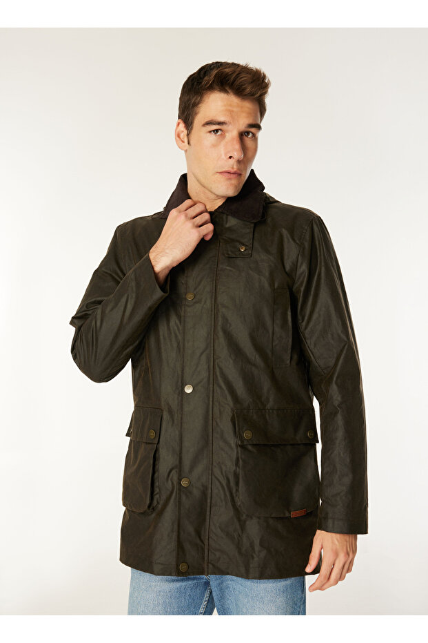 Kapüşonlu Mumlu Pamuk Kahve Erkek Mont J4WM-MNT7277 - 1