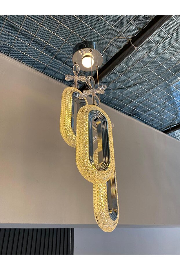 Maya Avize 3'lü Badem Krom Renk Led Avize - 3