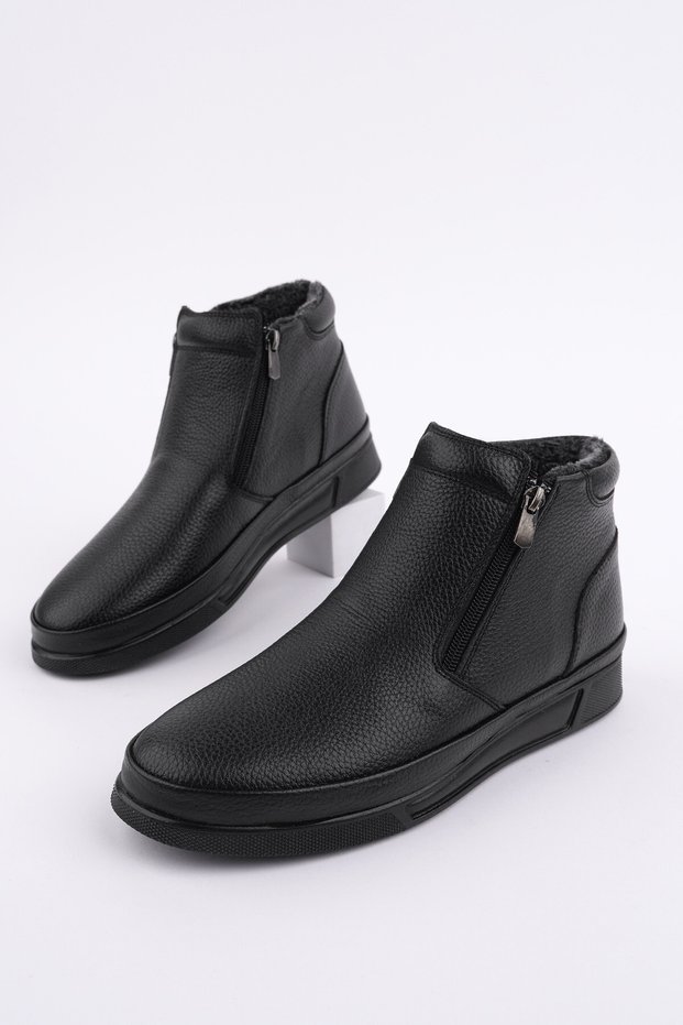 Andy Genuine Leather Double Zippered Men's Winter Boots with Fur Inside