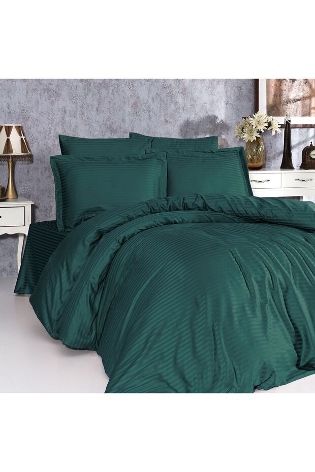100% Cotton Satin (With Elastic Sheet) Striped Double Duvet Cover Set