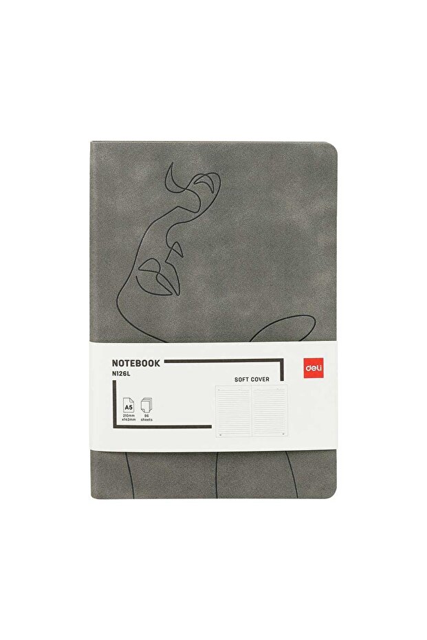 Faux Leather Portrait Patterned Gray A5 96 Yp. Lined Notebook N126L