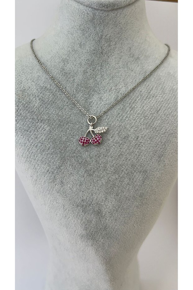 Women's Stainless Steel Zircon Stone Cherry Necklace - Elegant and Durable Jewelry Model