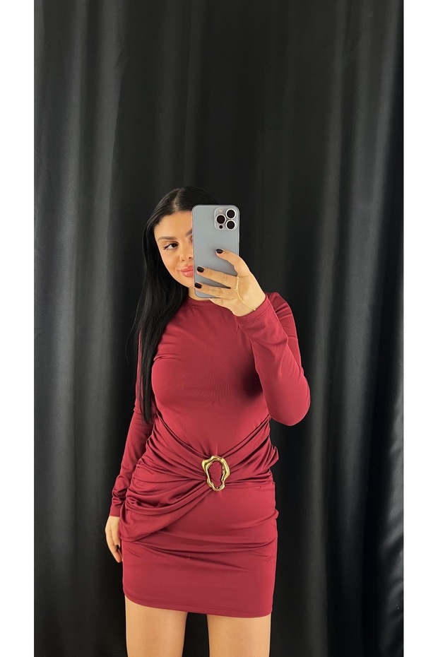 BORDO DALGIÇ TOKALI ELBİSE - 1