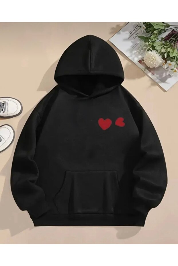 Red Heart Printed Oversize Unisex Women/Men Hooded Sweatshirt