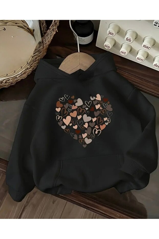 Heart Printed Oversize Unisex Women/Men Hooded Sweatshirt
