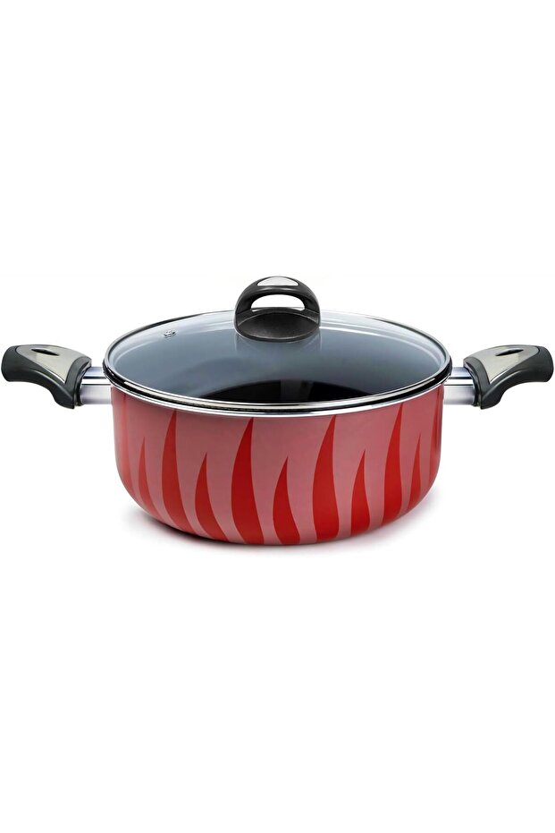 28 cm Deep Non‑Stick Casserole Pot | Tempered Glass Lid with Vent Hole