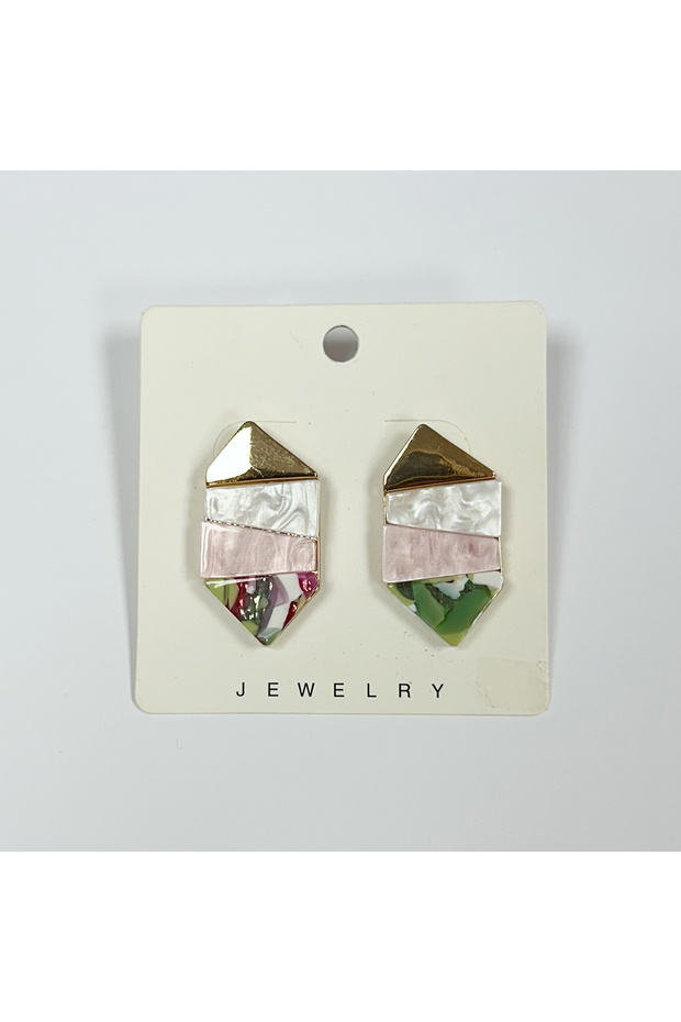 Gold Color Geometric Stone Colorful Earrings