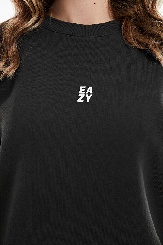 Eazy Basic Oversize Unisex Füme Bisiklet Yaka Kalın Sweatshirt - 3