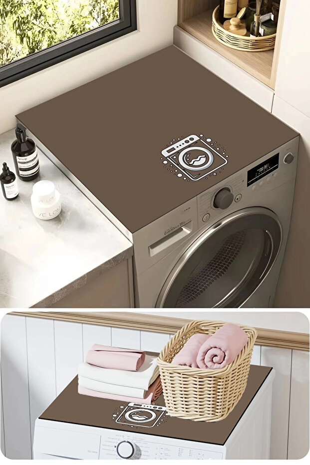 Clothes Dryer Top Organizer Mat Liquid-Proof Mocha Laundry Brown