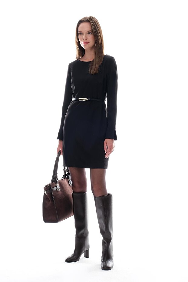 Deri Kemerli Mini Şık Elbise - 2