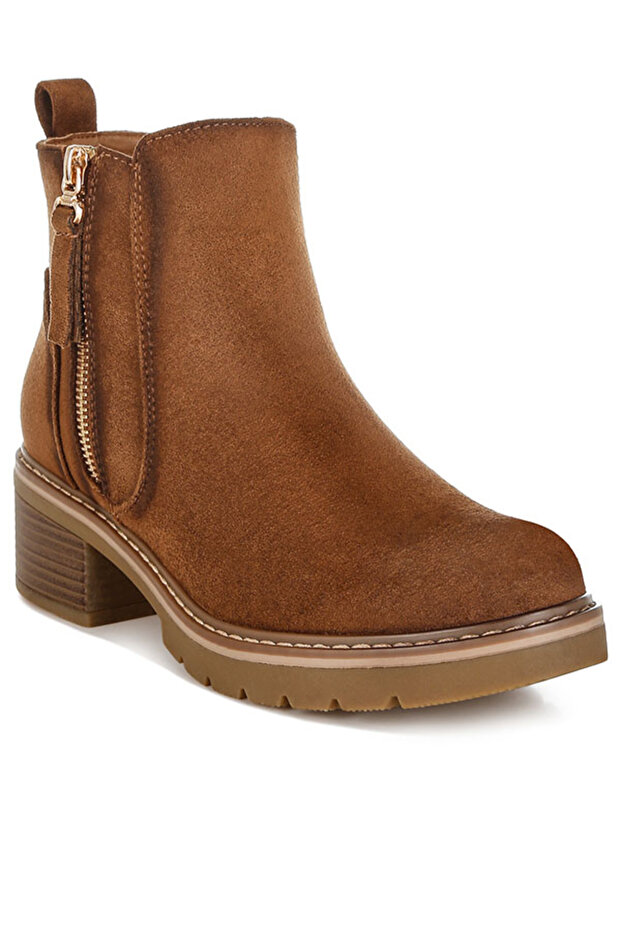 Women Microfiber Zipper Boots in Brown