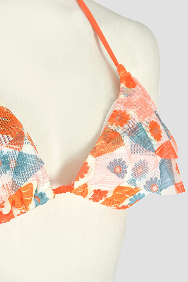 Turuncu Daisy Forest Üçgen Tek Üst Bikini - 2