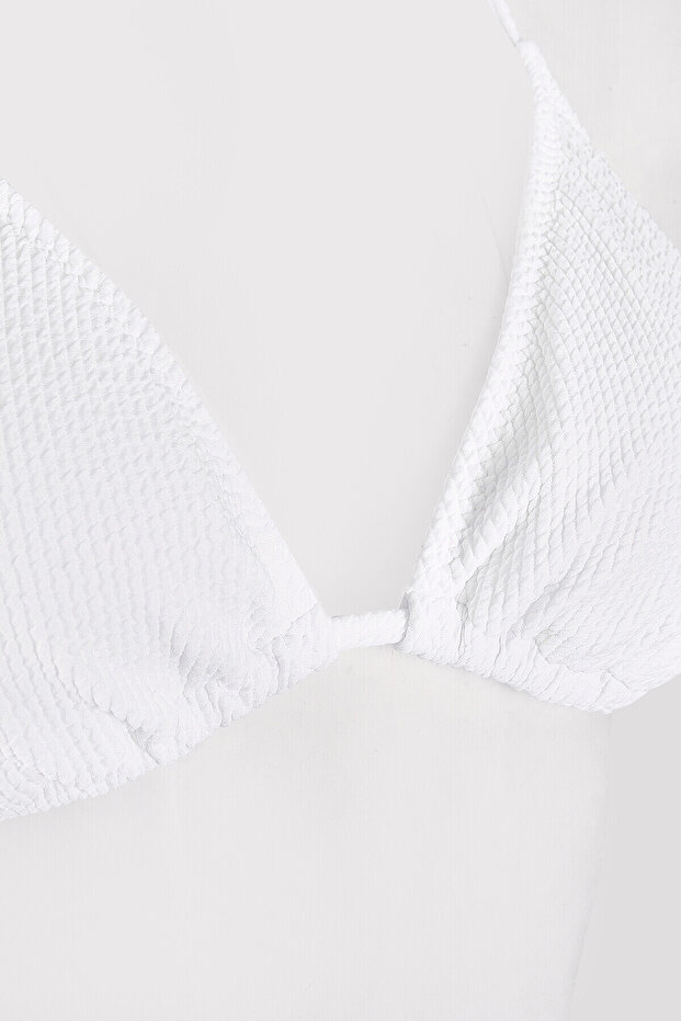 Beyaz Square Wick Üçgen Tek Üst Bikini - 2