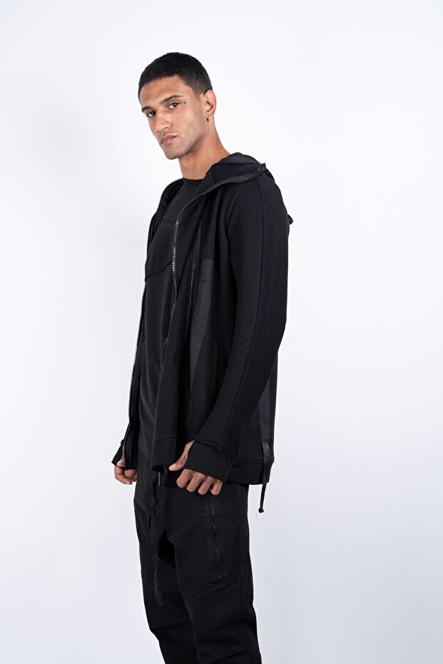 Fermuarlı Örme Siyah Sweat-Ceket - 3