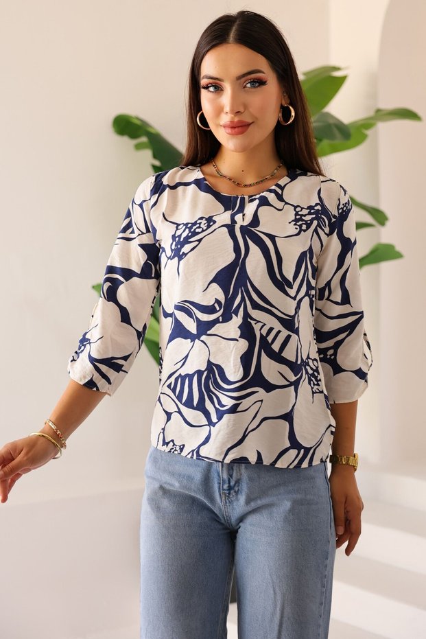 Women's Long Sleeve Crew Neck Patterned Casual Blouse - Everyday, Urban Chic (Limited Stock) Women's Blouse