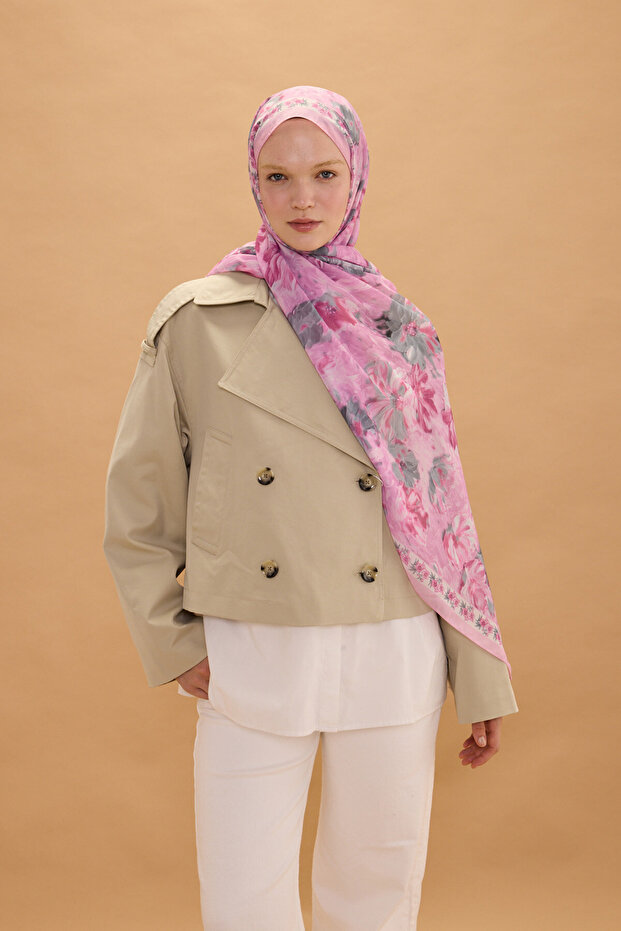 Florence Silk Crepe Shawl - Pink Grey