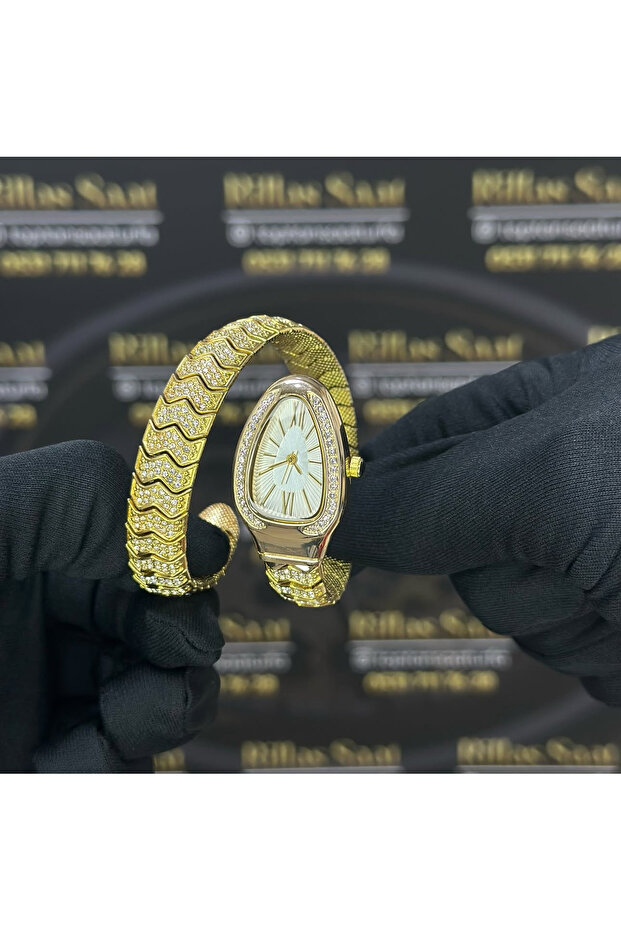 ساعة موديل الثعبان فاخرة مرصعة بالأحجار - 1