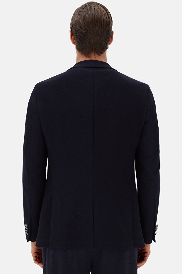 Slim Fit Lacivert Diyogonal Kumaş Ceket - 6