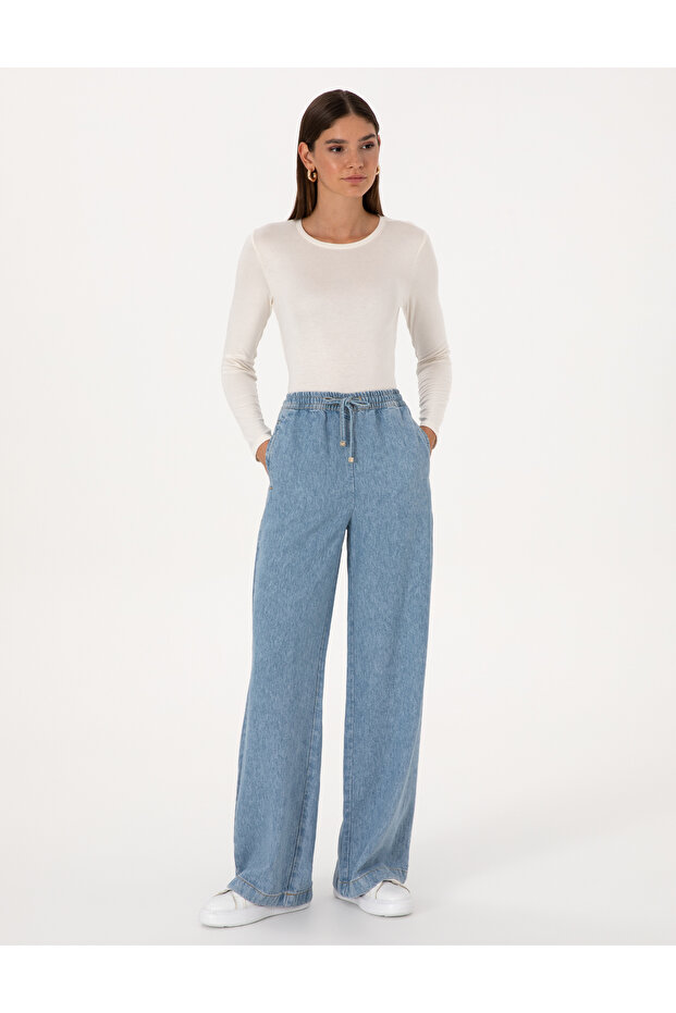 Light Blue Loose Fit Jean Trousers 50314040-Vr003