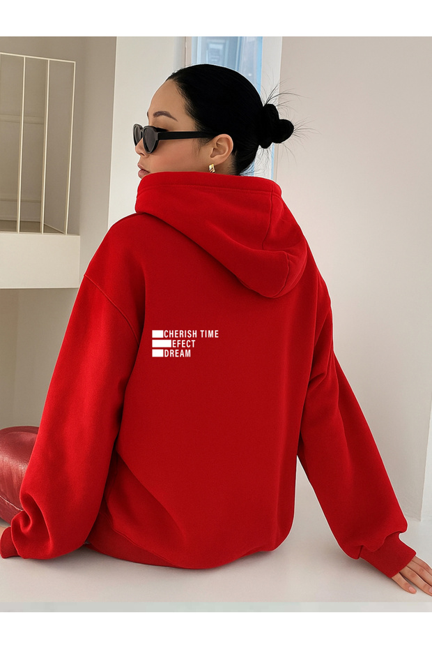 Unisex Red Efech Printed Hooded Sweatshirt