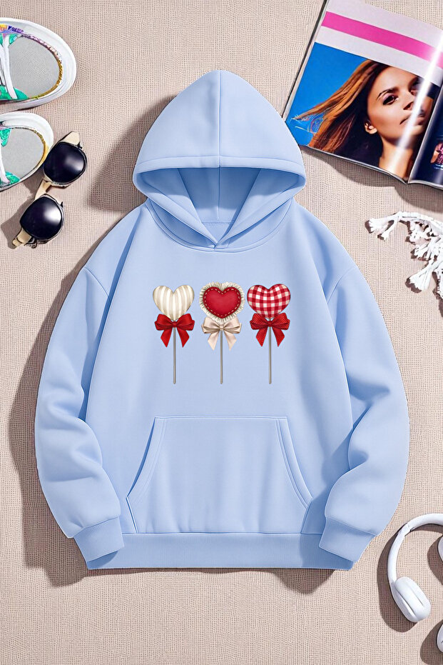 Unisex Heart Lollipop Detailed Printed Oversize Sweatshirt