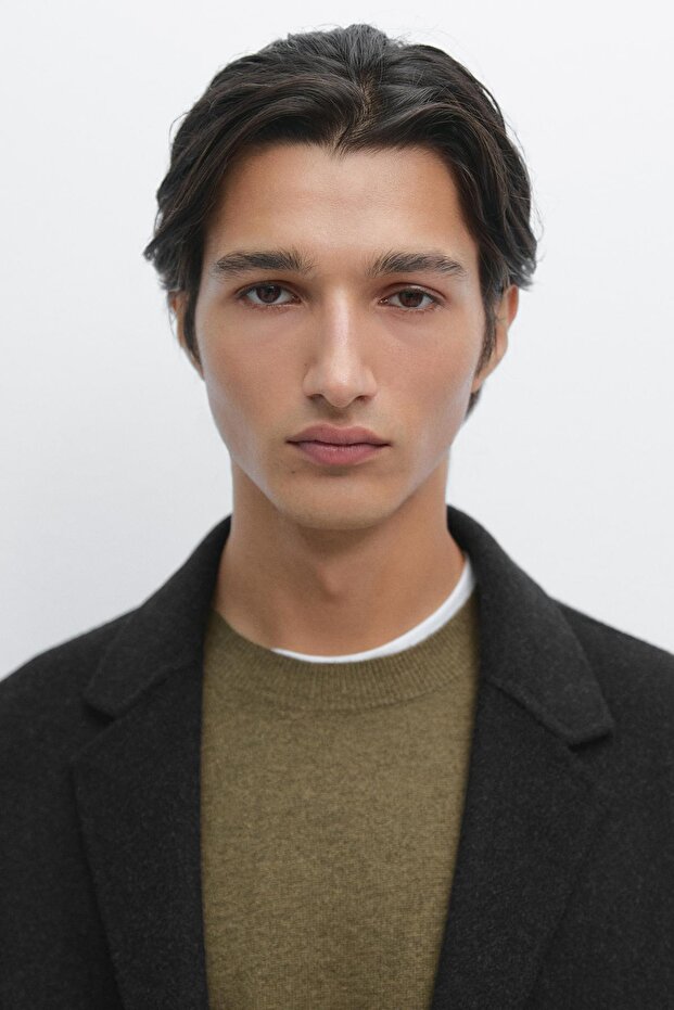 Katlı yaka uzun yün karışımlı kaban - 4