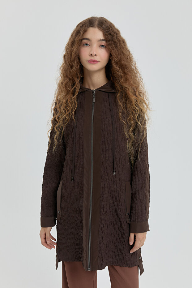 Thin Quilted Hooded Cap Brown