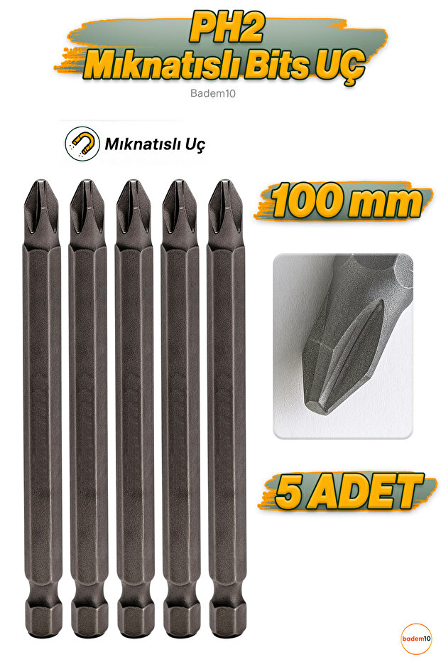 5 Adet PH2 100 Mm 10 Cm Manyetik Uzun Bits Bit Ucu Yıldız Tornavida Uç Derin Vidalama Çelik CR-V Uç - 1