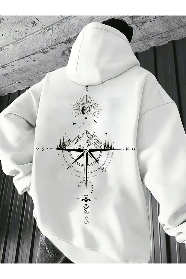 Unisex Directional Compass Printed Oversize Sweatshirt