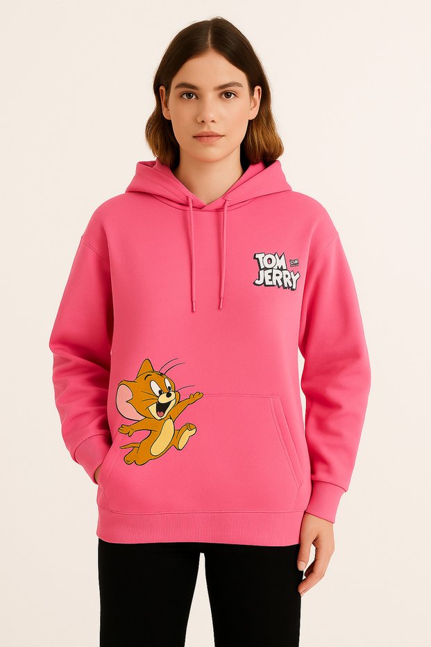 Unisex Hooded Sweatshirt - 3 Thread Ruched - Tom and Jerry Printed - Comfortable Casual Hoodie